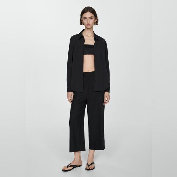 Mango Wide leg Linen Crop Pants size: M - Picture 1 of 11